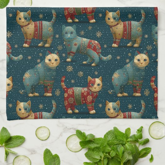 Kittens In Christmas Sweaters  Geschirrtuch (Gefaltet)
