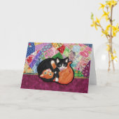 Kittens Playing On Quilt -- blank greeting card Karte (Gelbe Blume)