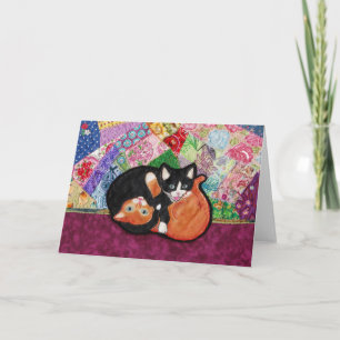 Kittens Playing On Quilt -- blank greeting card Karte