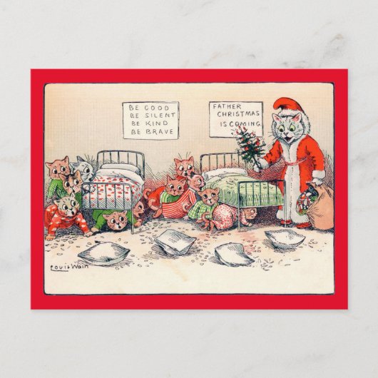 Kittens und Santa Cat, Louis Wain Postkarte (Vorderseite)