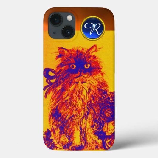 KITTKATZE, KITTEN GELBE BLAUE ROSE Gem Monogramm Case-Mate iPhone Hülle (Rückseite)