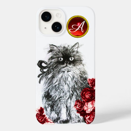 KITTKATZE, KÜCHE MIT ROTE ROSEN GEM MONOGRAM, weiß Case-Mate iPhone Hülle (Rückseite)