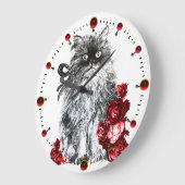 KITTKATZE,KÜCHE MIT ROTE ROSEN,Schwarz-weiß Große Wanduhr (Winkel)