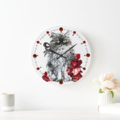 KITTKATZE,KÜCHE MIT ROTE ROSEN,Schwarz-weiß Große Wanduhr (Zuhause)