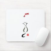 Kittlins Cat and Red Dragonfly Watercolor Sumi-e Mousepad (Mit Mouse)