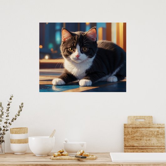 *~* Kitty 5:4 Feline Kitten Cat Black Tuxedo Poster (Küche)