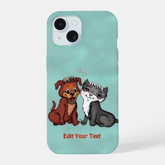 Kitty and Puppy , bearbeiten Sie Ihren Text iPhone 15 Hülle (Rückseite)