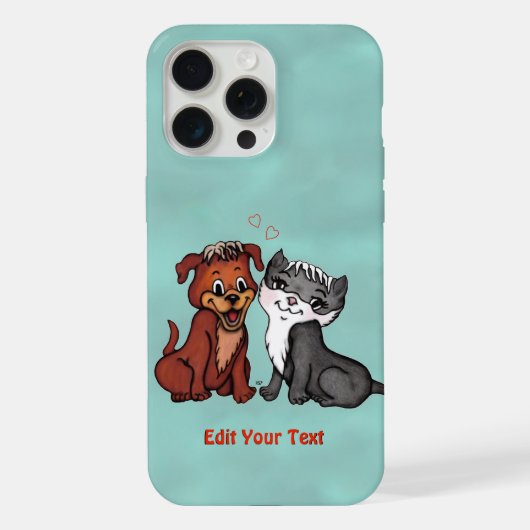 Kitty and Puppy , bearbeiten Sie Ihren Text iPhone Hülle (Rückseite)