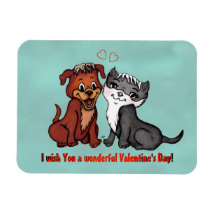 Kitty and Puppy , Happy Valentines Day! Magnet