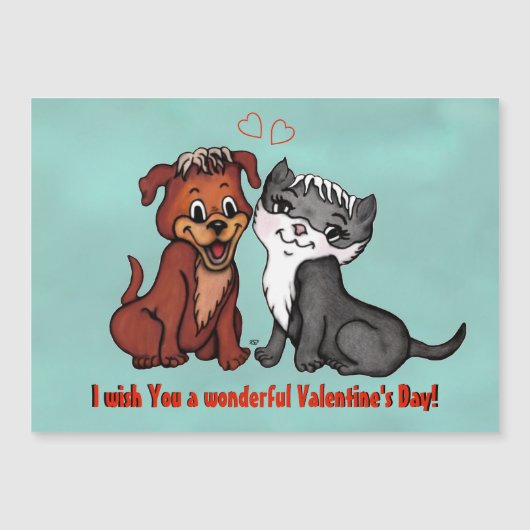 Kitty and Puppy , Happy Valentines Day! Magnetkarte (Vorderseite)