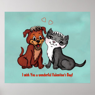 Kitty and Puppy , Happy Valentines Day! Poster