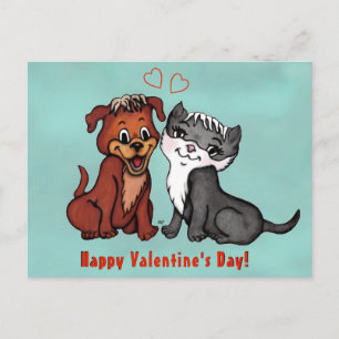 Kitty and Puppy , Happy Valentines Day! Postkarte