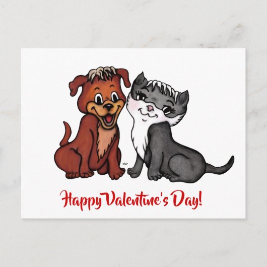 Kitty and Puppy , Happy Valentine's Day! Postkarte (Vorderseite)