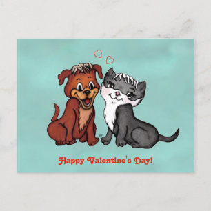 Kitty and Puppy , Happy Valentine's Day! Postkarte