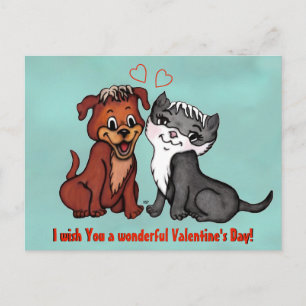 Kitty and Puppy , Happy Valentines Day! Postkarte