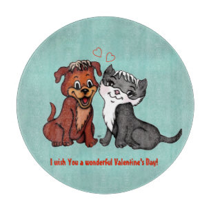 Kitty and Puppy , Happy Valentines Day! Schneidebrett