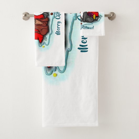 Kitty and Puppy , Happy XMas Badhandtuch Set (Insitu)