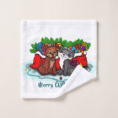 Kitty and Puppy , Happy XMas Badhandtuch Set (Waschlappen)