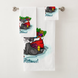 Kitty and Puppy , Happy XMas Badhandtuch Set
