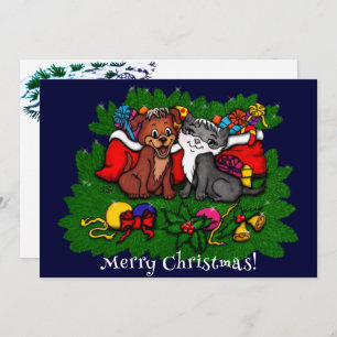 Kitty and Puppy , Happy XMas Card