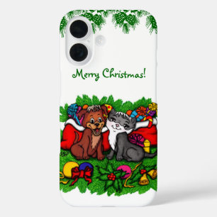 Kitty and Puppy , Happy XMas iPhone 16 Hülle