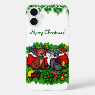 Kitty and Puppy , Happy XMas iPhone 16 Plus Hülle