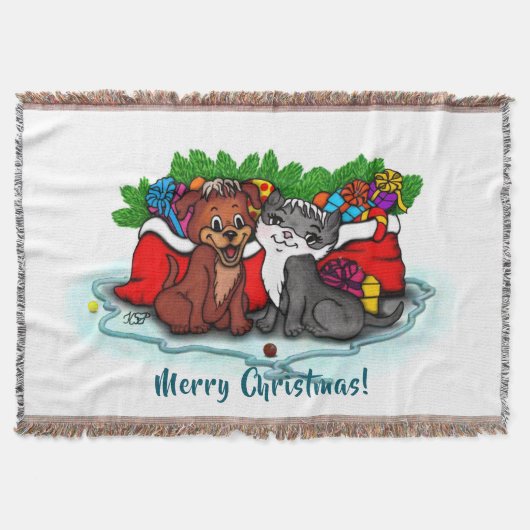 Kitty and Puppy , Happy XMas Decke (Vorderseite)