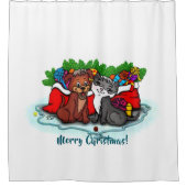 Kitty and Puppy , Happy XMas Duschvorhang (Vorderseite)
