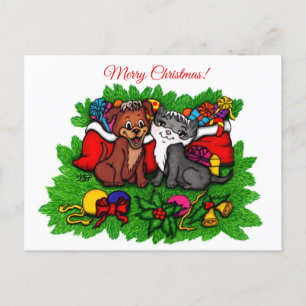 Kitty and Puppy , Happy XMas Feiertagspostkarte