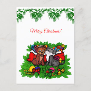 Kitty and Puppy , Happy XMas Feiertagspostkarte