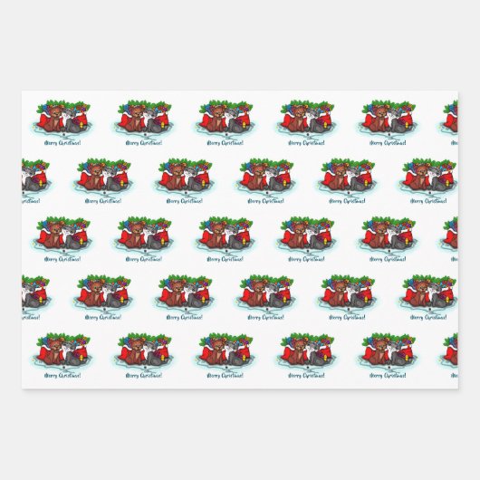 Kitty and Puppy , Happy XMas Geschenkpapier Set (Vorderseite)