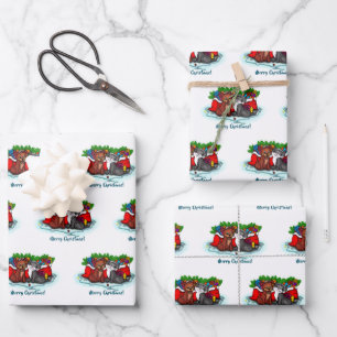 Kitty and Puppy , Happy XMas Geschenkpapier Set