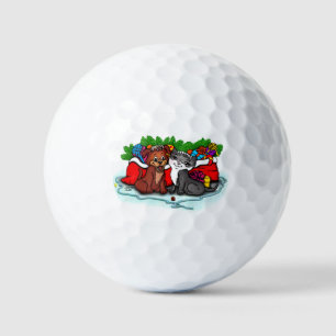 Kitty and Puppy , Happy XMas Golfball