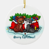 Kitty and Puppy , Happy XMas Keramik Ornament (Vorne)
