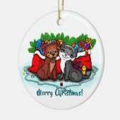 Kitty and Puppy , Happy XMas Keramik Ornament (Links)