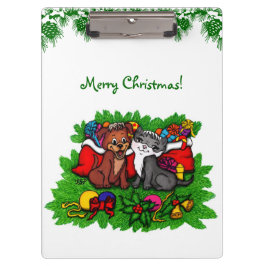 Kitty and Puppy , Happy XMas Klemmbrett