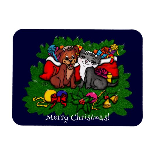 Kitty and Puppy , Happy XMas Magnet (Horizontal)