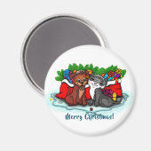 Kitty and Puppy , Happy XMas Magnet (Vorderseite/Rückseite)