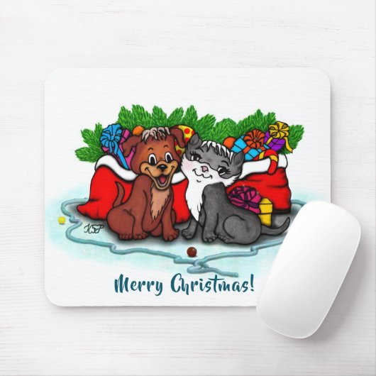 Kitty and Puppy , Happy XMas Mousepad (Mit Mouse)