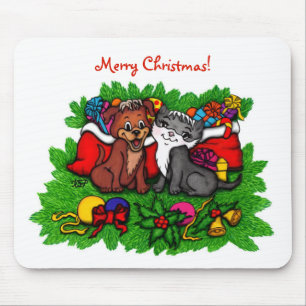 Kitty and Puppy , Happy XMas Mousepad