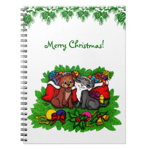 Kitty and Puppy , Happy XMas Notizblock