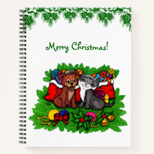 Kitty and Puppy , Happy XMas Notizblock
