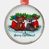 Kitty and Puppy , Happy XMas Ornament Aus Metall (Vorne)