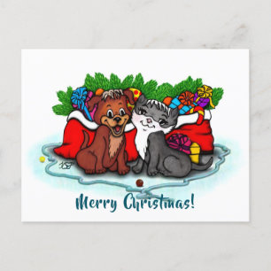 Kitty and Puppy , Happy XMas Postkarte