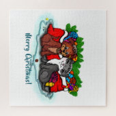 Kitty and Puppy , Happy XMas Puzzle (Horizontal)