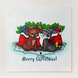Kitty and Puppy , Happy XMas Puzzle