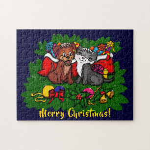 Kitty and Puppy , Happy XMas Puzzle