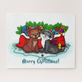 Kitty and Puppy , Happy XMas Puzzle