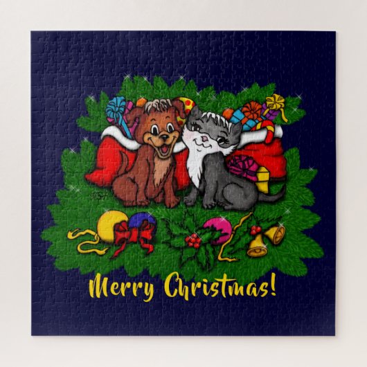 Kitty and Puppy , Happy XMas Puzzle (Vertikal)