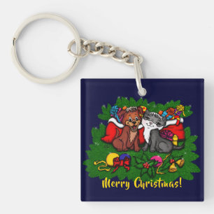 Kitty and Puppy , Happy XMas Schlüsselanhänger